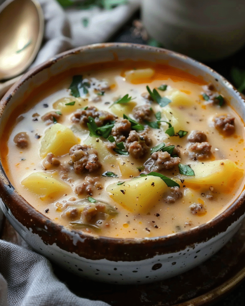  Cheesy Hamburger Potato Soup