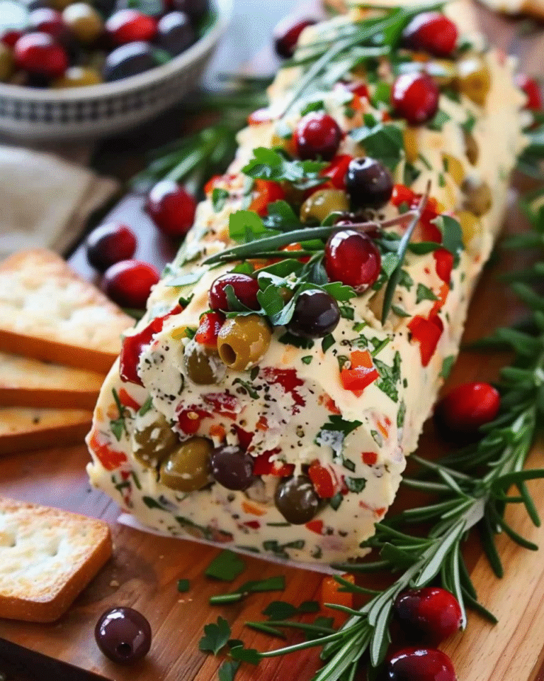 Festive Antipasto Cream Cheese Log with Roasted Red Peppers and Parmesan