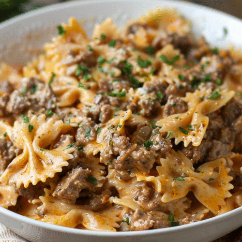 Creamy Beef & Bowtie Pasta Recipe