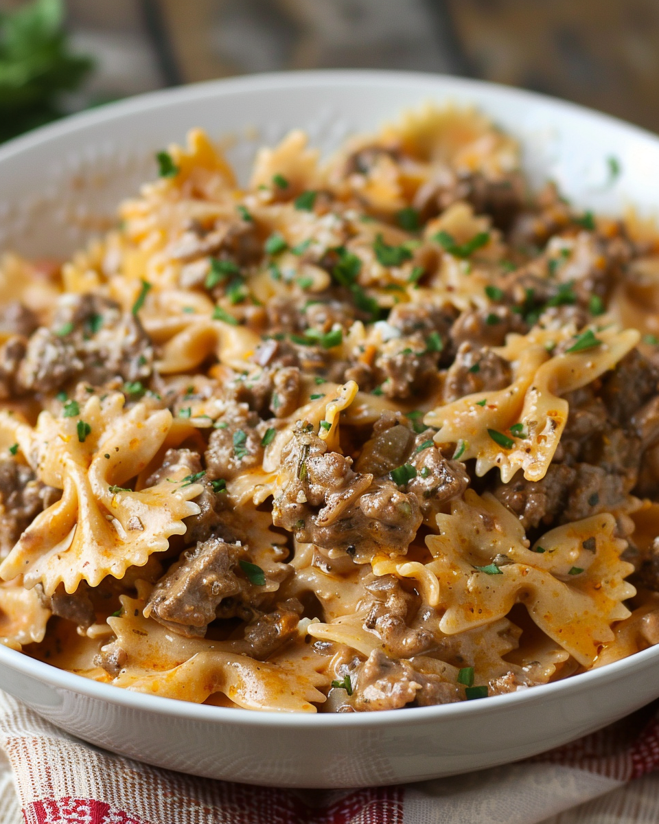 Creamy Beef & Bowtie Pasta Recipe