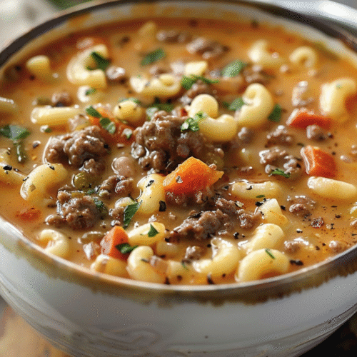 One-Pot Macaroni Cheeseburger Soup Recipe