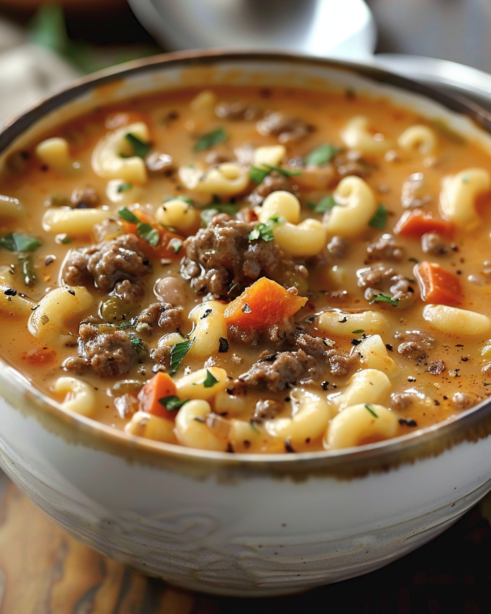One-Pot Macaroni Cheeseburger Soup Recipe