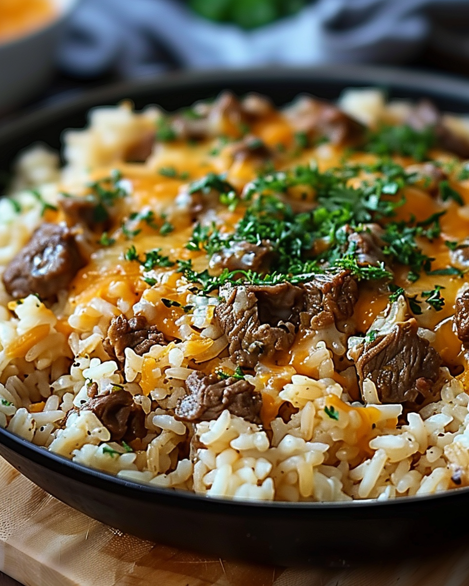 Cheesy Garlic Butter Beef and Rice