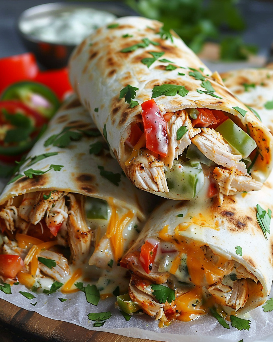 Chicken Bell Pepper Ranch Burritos