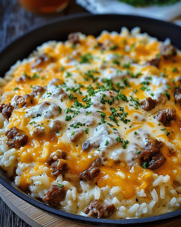 Cheesy Garlic Butter Beef and Rice Recipe
