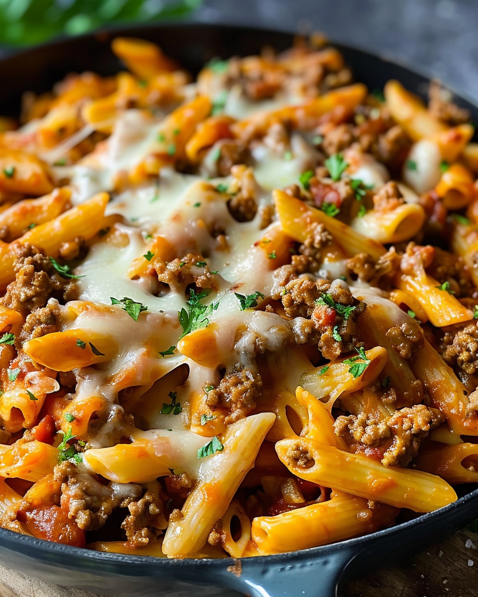 One-Pot Cheesy Beef Pasta
