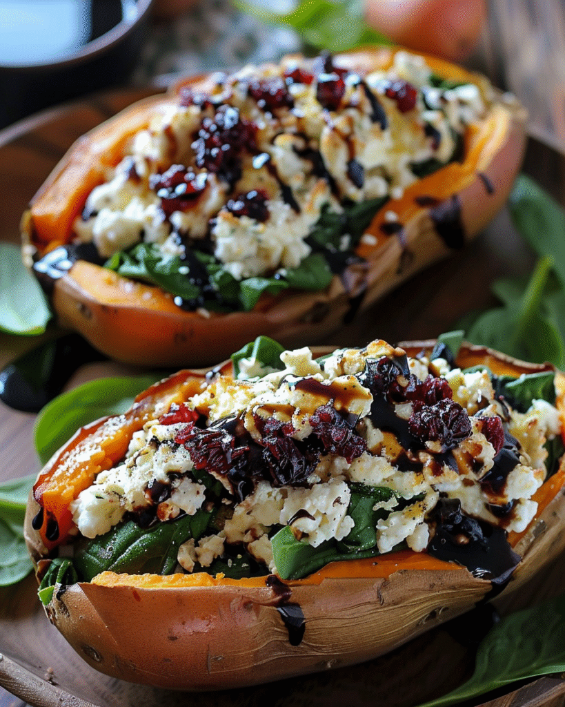 Creamy Ricotta & Spinach Stuffed Sweet Potatoes