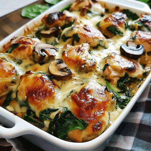 Chicken Spinach and Mushroom Low Carb Oven Dish