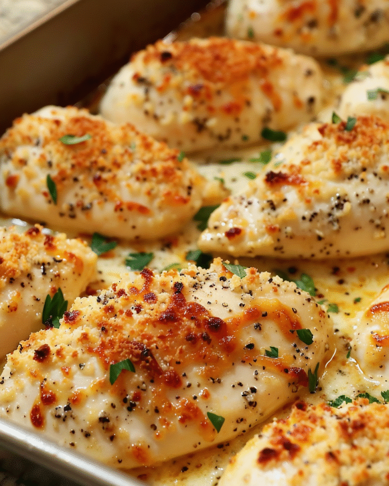 tender chicken breasts baked with a creamy Parmesan