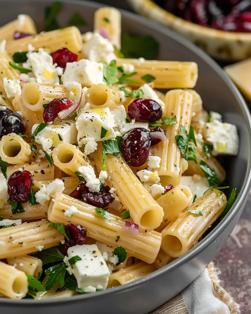 Feta & Cranberry Rigatoni Salad with Lemon Vinaigrette