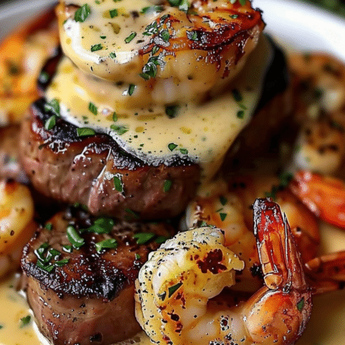 Surf and Turf with Creamy Garlic Butter Sauce