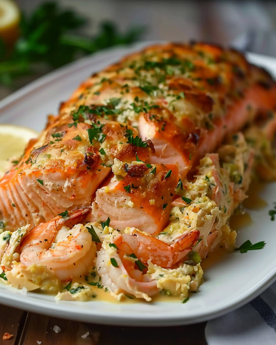 Crab and Shrimp Stuffed Salmon Recipe