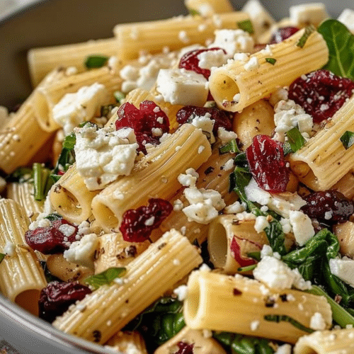 Feta & Cranberry Rigatoni Salad with Lemon Vinaigrette Recipe