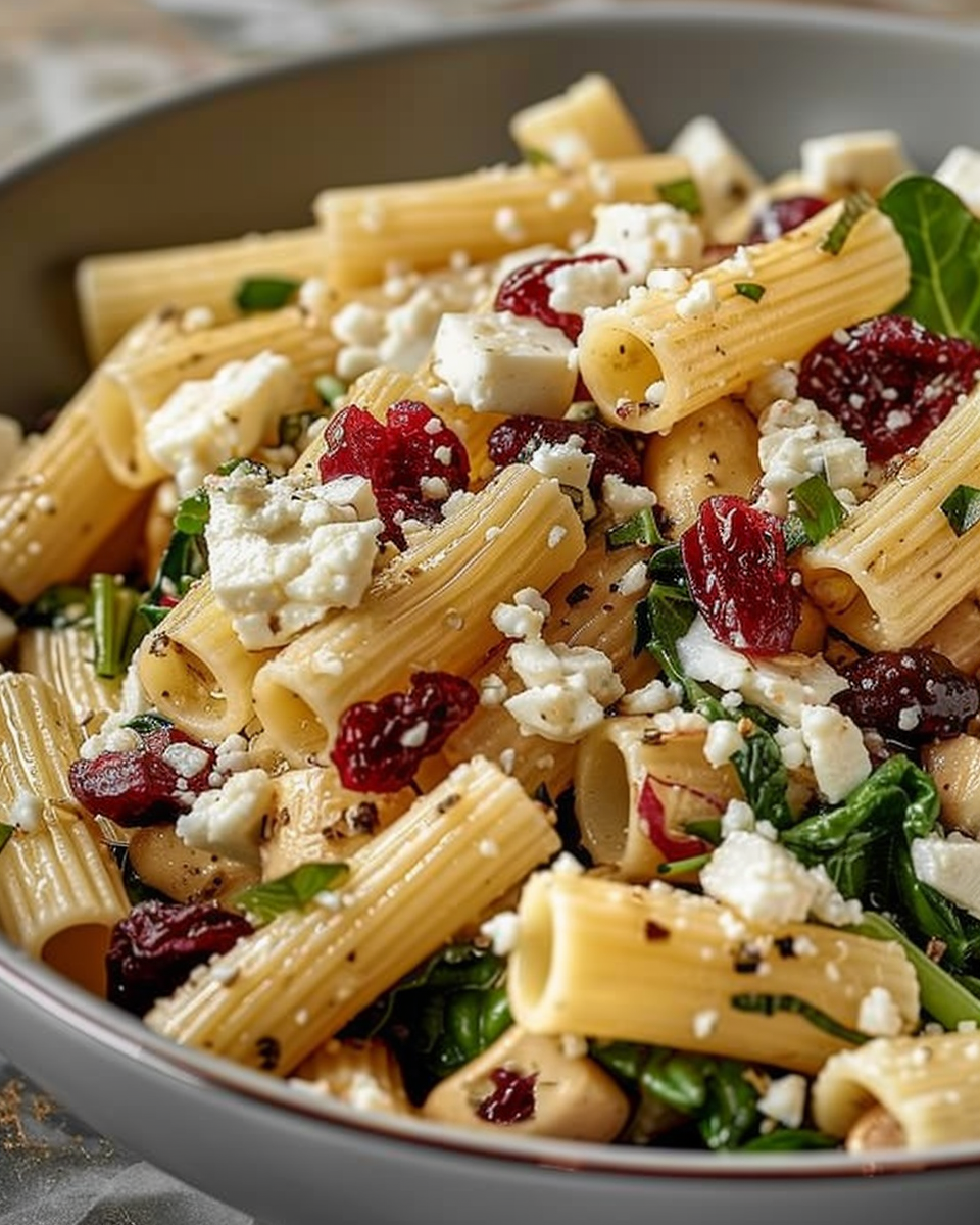 Feta & Cranberry Rigatoni Salad with Lemon Vinaigrette Recipe