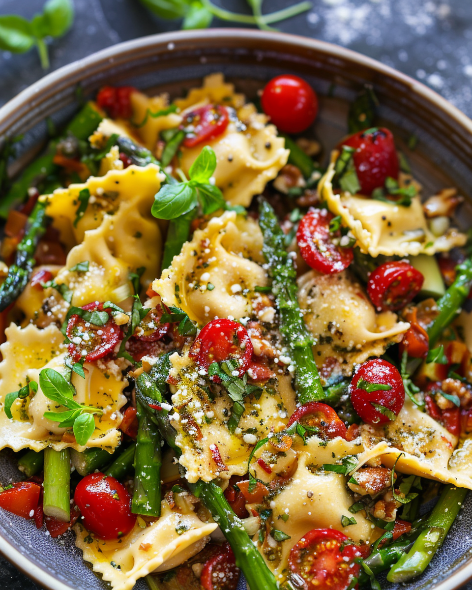 Ravioli with Tomatoes, Asparagus