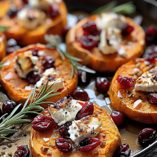 Sweet Potato Rounds with Goat Cheese & Cranberries