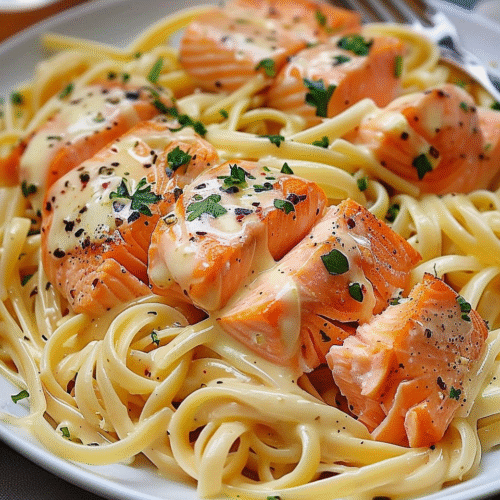 Creamy Garlic Butter Salmon Pasta