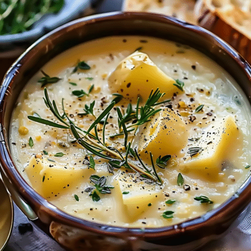Hearty Cheddar Garlic Herb Potato Soup Recipe