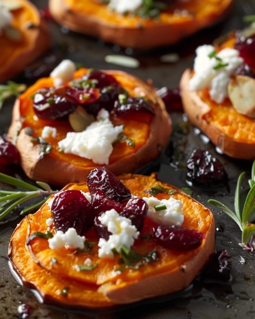 Sweet Potato Rounds with Goat Cheese & Cranberries