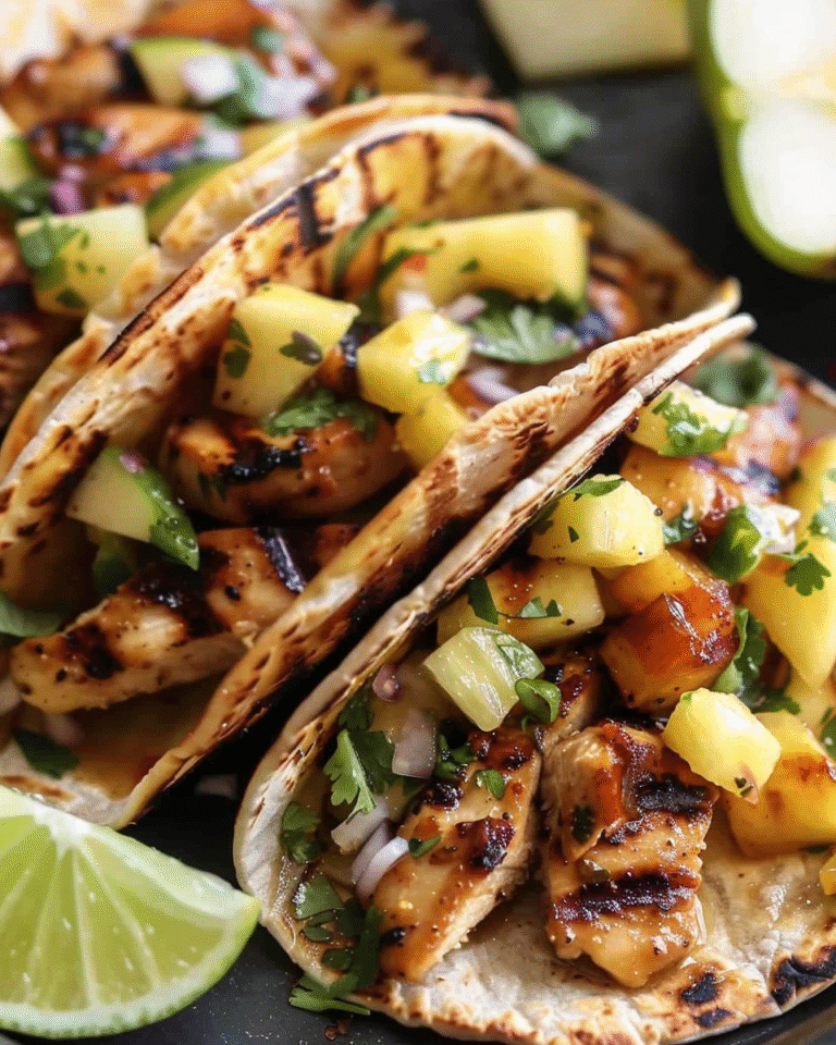 Teriyaki Chicken Tacos with Grilled Pineapple Pear Salsa