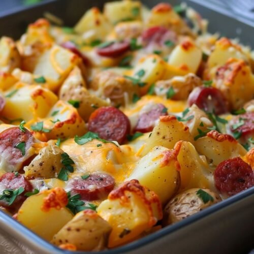 Cheesy Potatoes with Smoked Sausage
