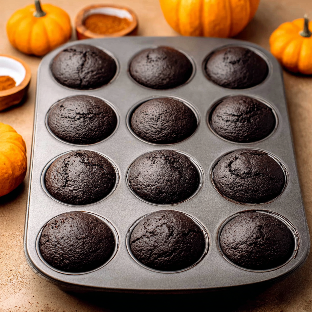 Chocolate Pumpkin Cupcakes Process