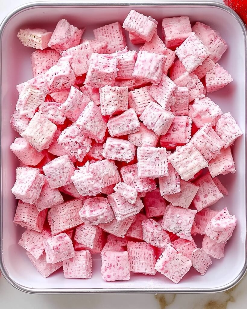 Strawberry Shortcake Puppy Chow Process