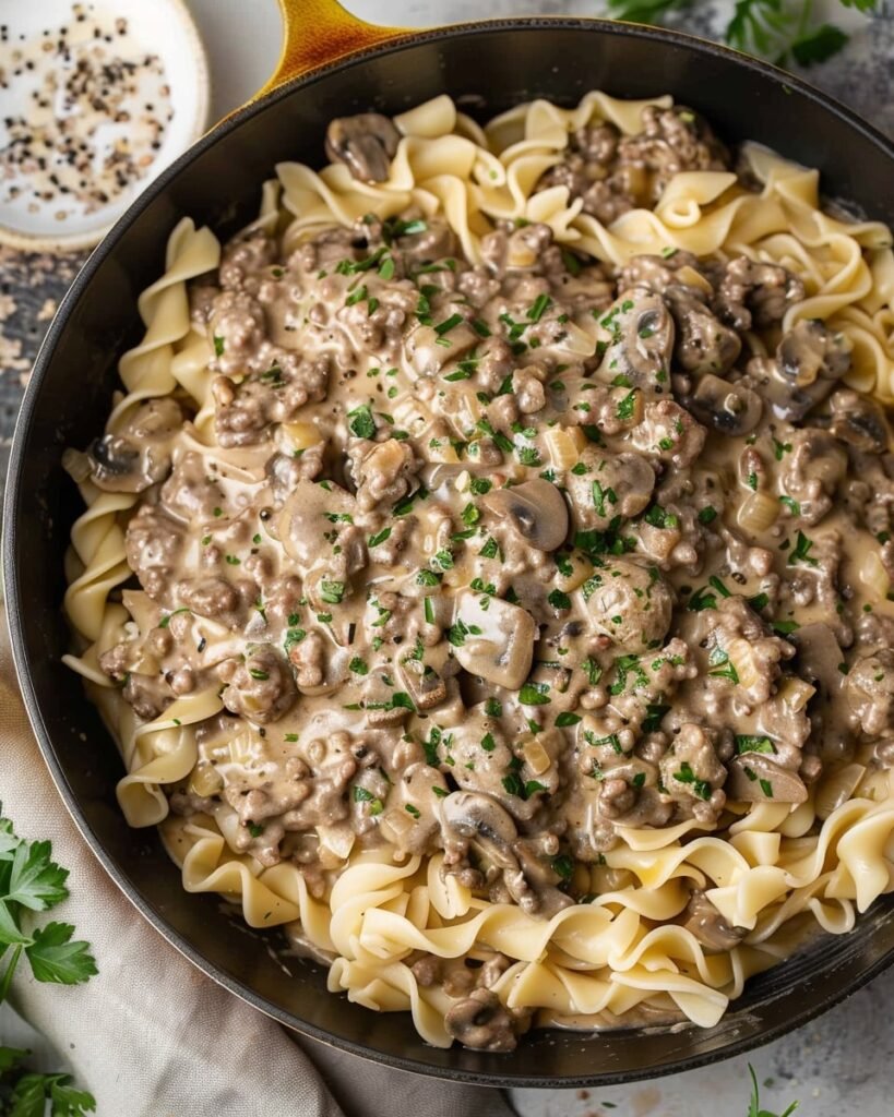 creamy one-skillet hamburger stroganoff