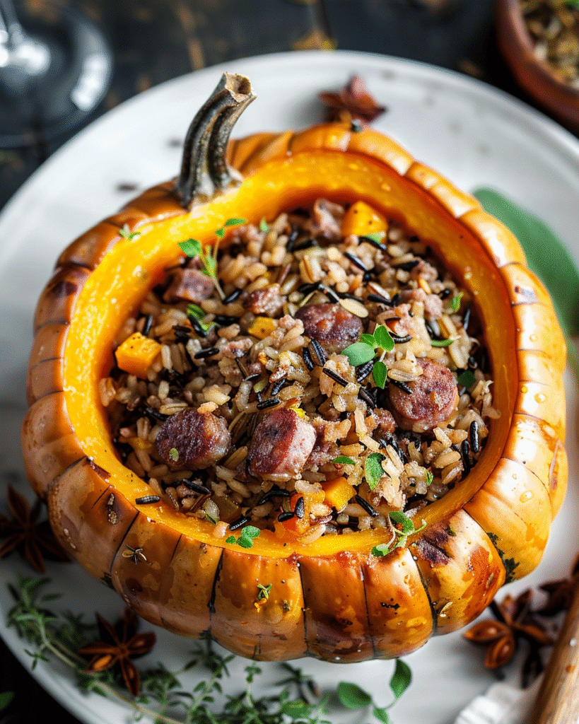 Pumpkin Stuffed with Rice & Sausage
