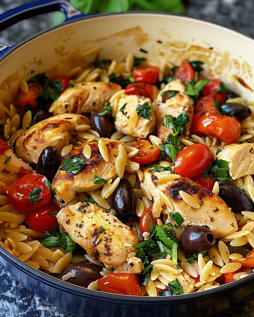 One Pot Mediterranean Chicken Orzo