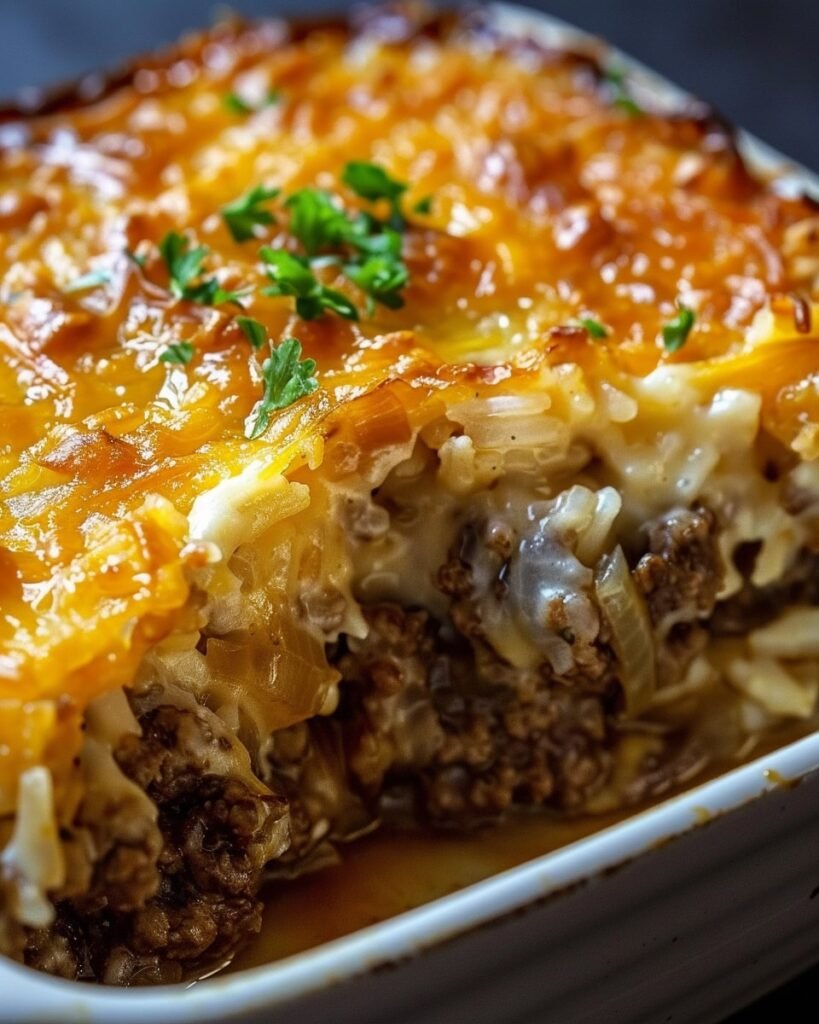 French Onion Ground Beef and Rice Casserole