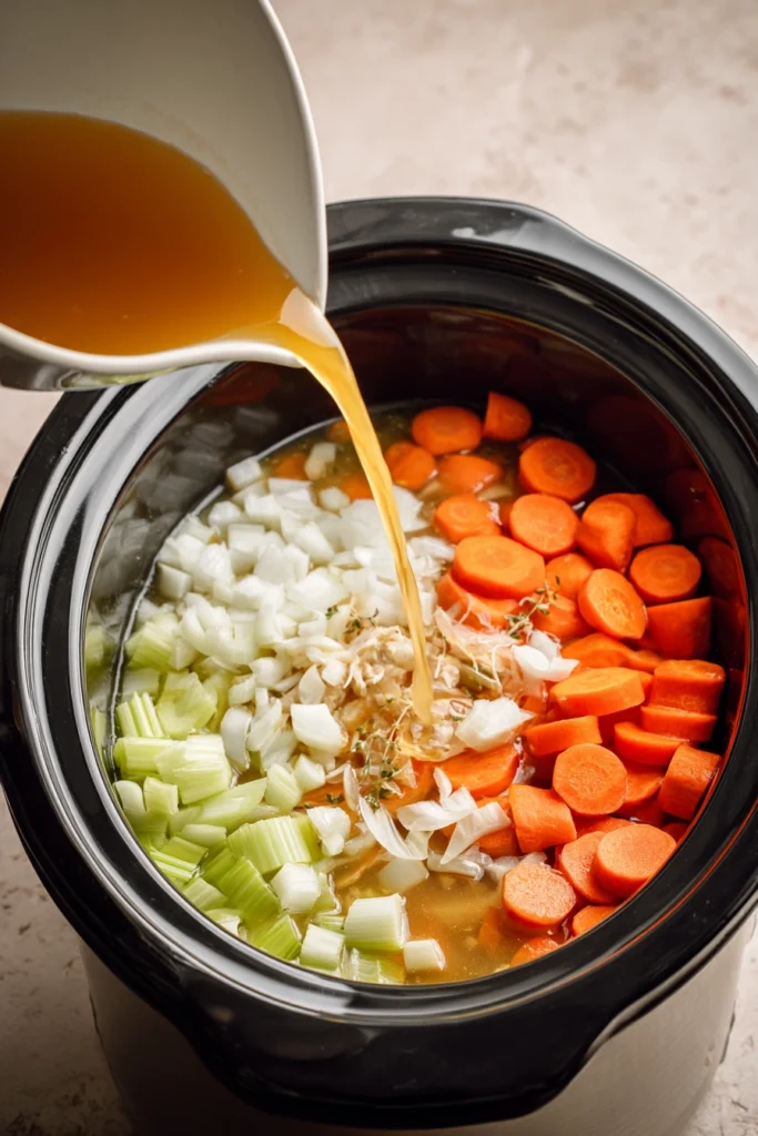Slow Cooker Chicken and Wild Rice Soup Process