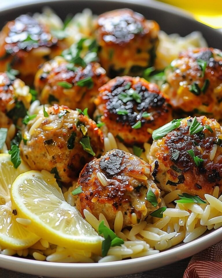 Greek Chicken Meatballs with Lemon Orzo