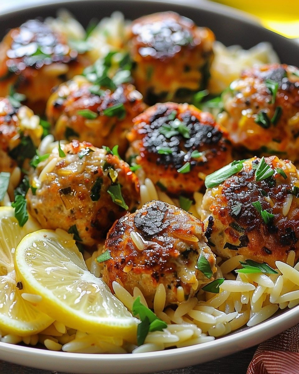 Greek Chicken Meatballs with Lemon Orzo