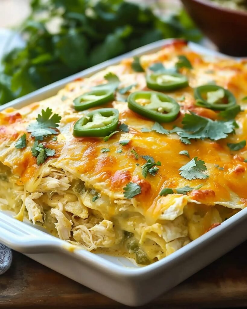 Green Chile Chicken Enchilada Casserole