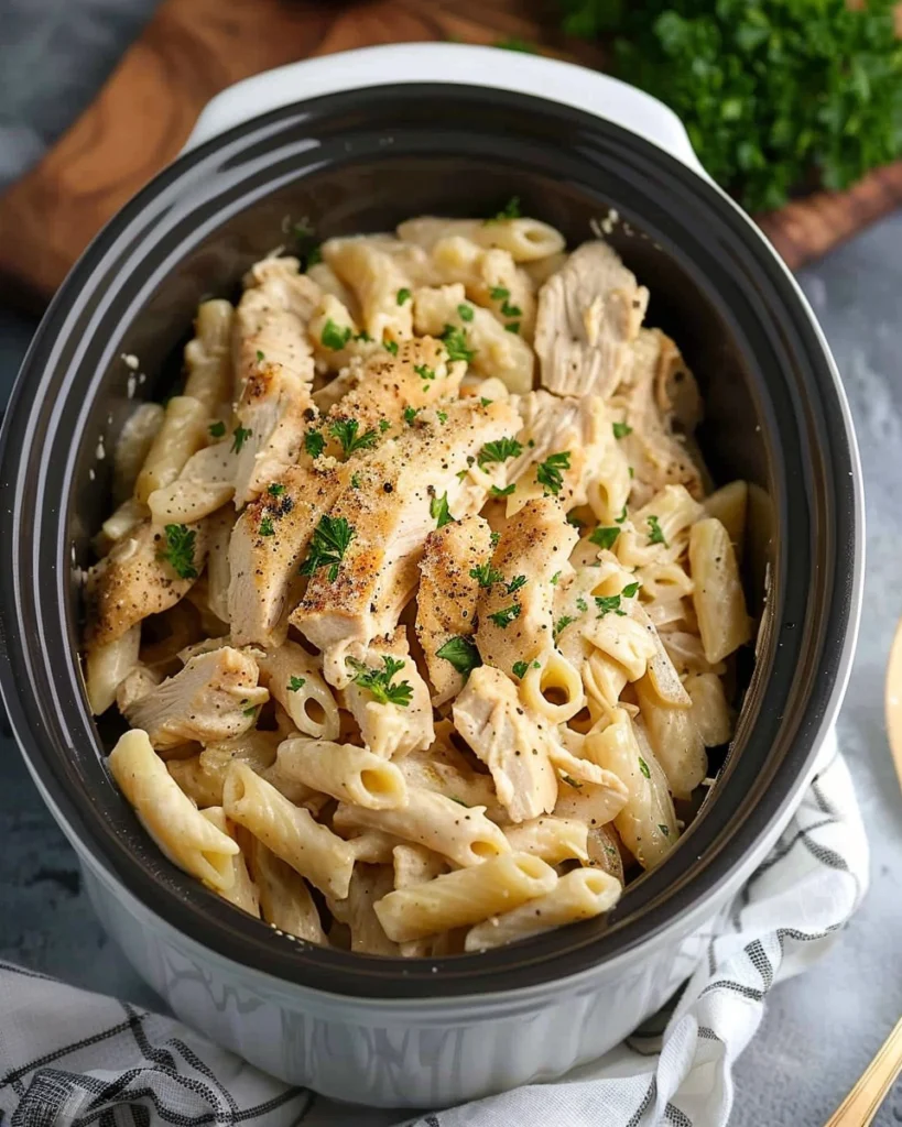 Crock Pot Garlic Parmesan Chicken Pasta