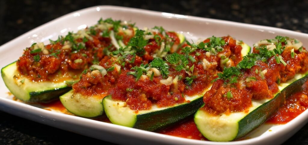 Low-Carb Chicken Parm Zucchini Boats