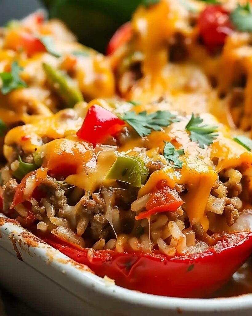 Stuffed Pepper Casserole with Ground Beef and Rice