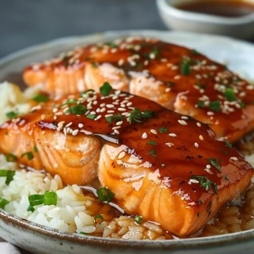 Slow Cooker Honey Garlic Glazed Salmon with Rice