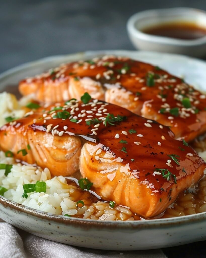 Slow Cooker Honey Garlic Glazed Salmon with Rice
