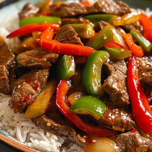 Chinese Pepper Steak with Rice