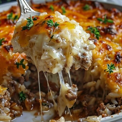 French Onion Ground Beef and Rice Casserole