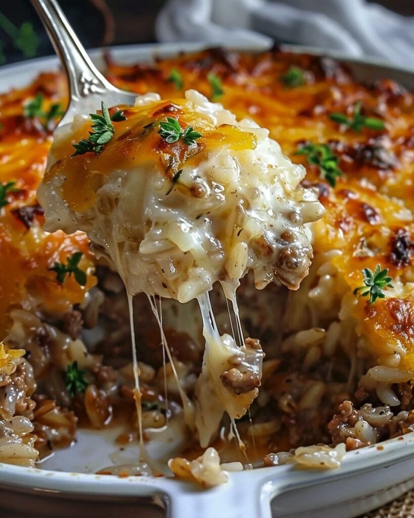 French Onion Ground Beef and Rice Casserole