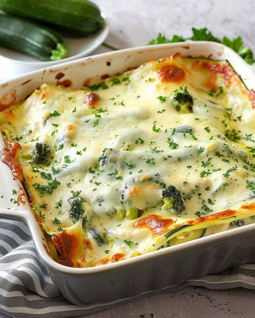 Chicken and Broccoli Alfredo Zucchini Lasagna
