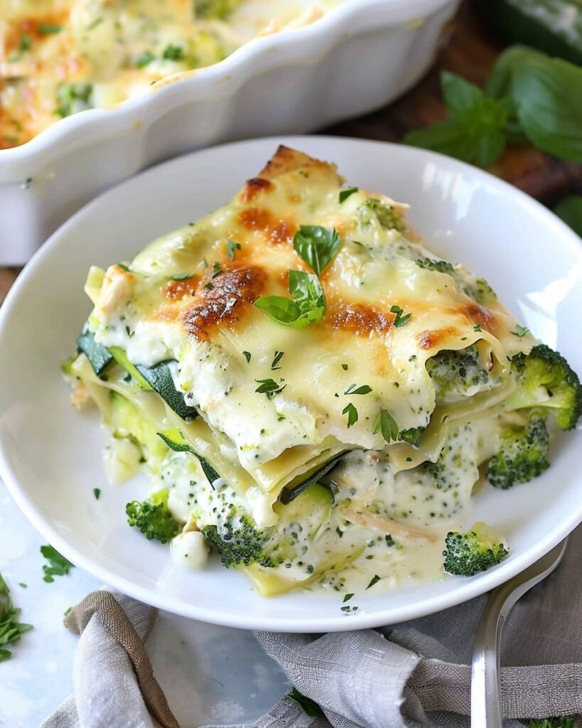 Chicken and Broccoli Alfredo Zucchini Lasagna