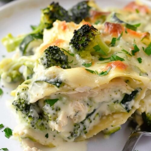 Chicken and Broccoli Alfredo Zucchini Lasagna