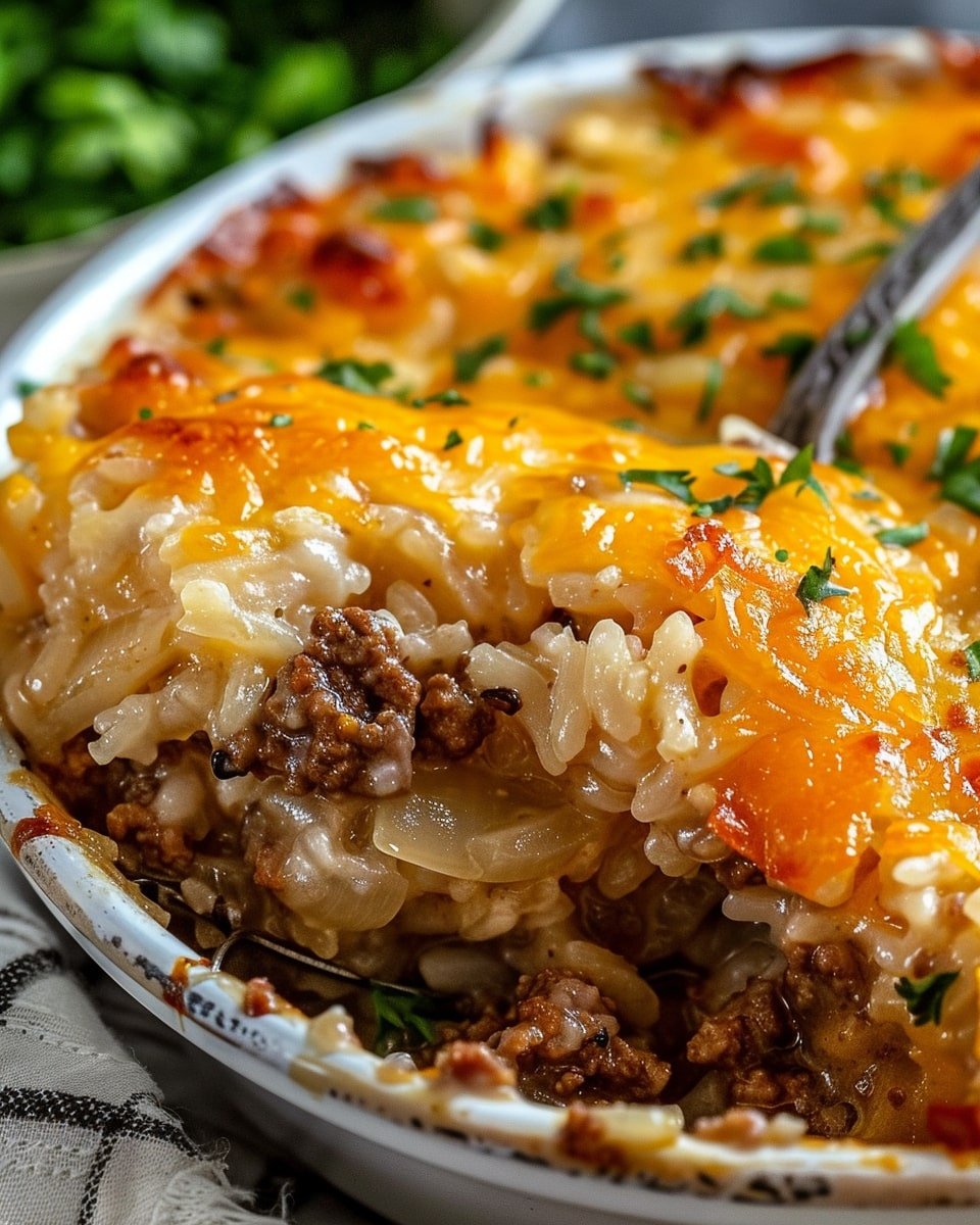 French Onion Ground Beef and Rice Casserole