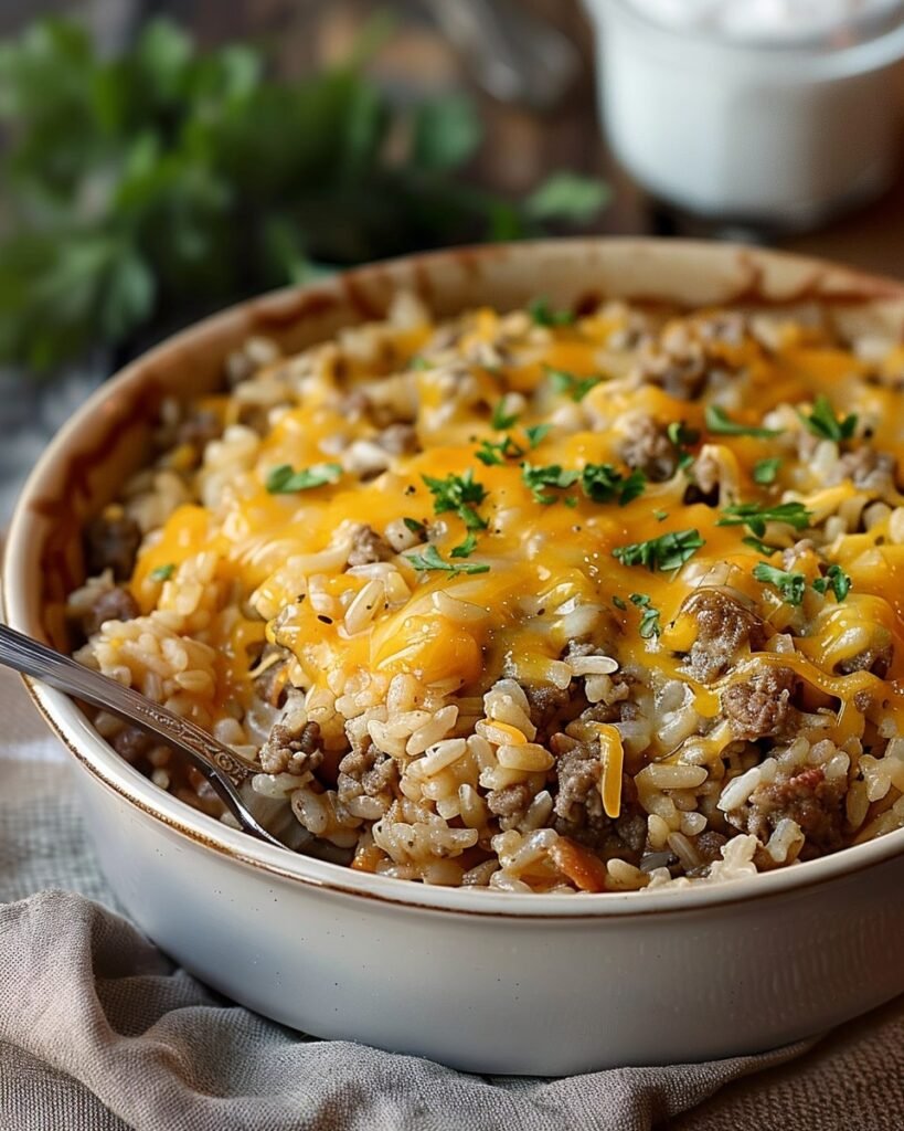 Cheesy Hamburger Rice Casserole
