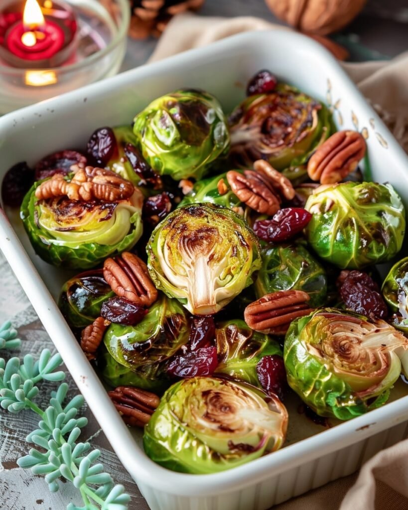 Roasted Sprouts with Pecans and Cranberries