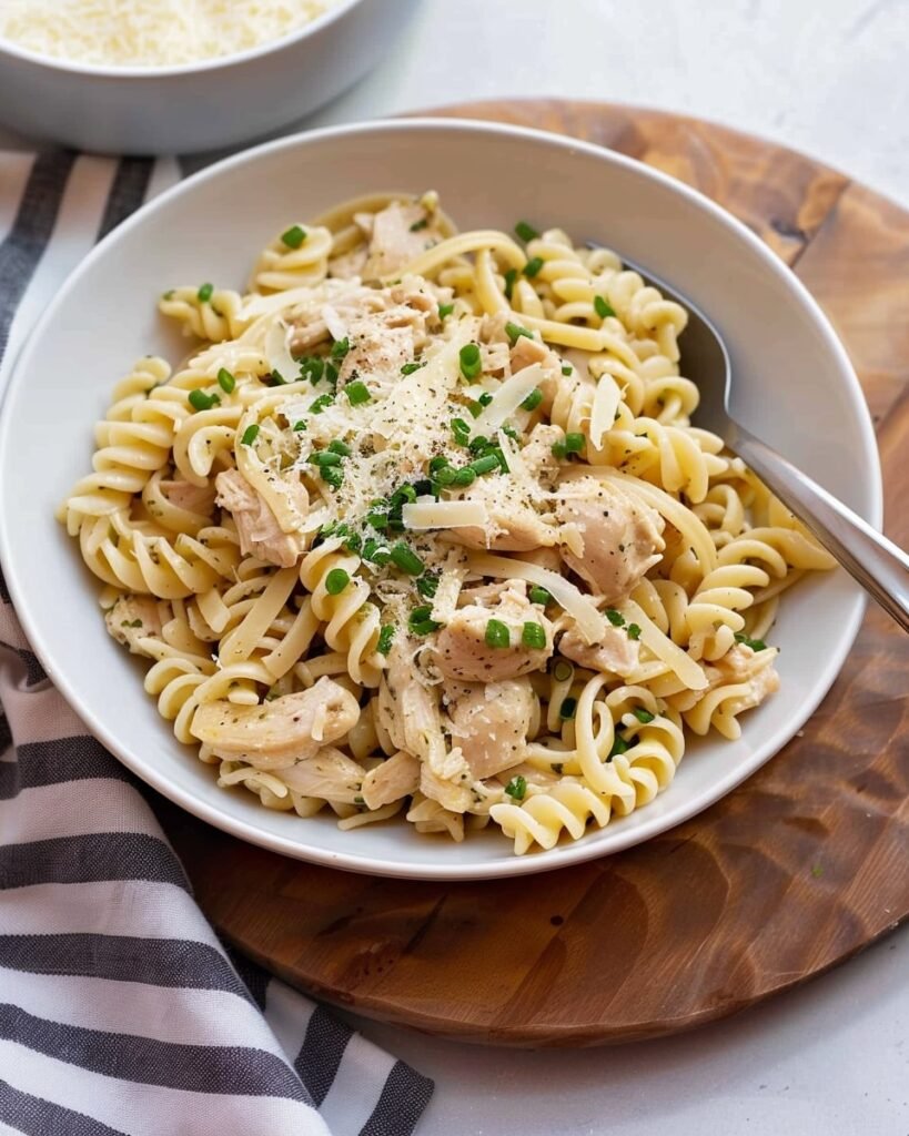 Crockpot Garlic Parmesan Chicken Pasta